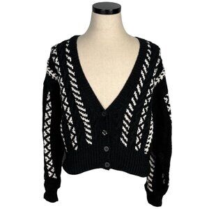 Black & White V-Neck Button Cardigan Sweater